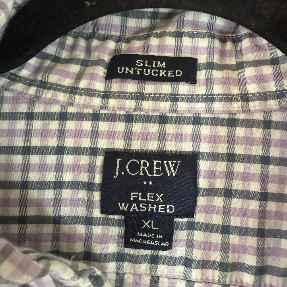 J. Crew Flex Washed Shirt Mens XL Purple Plaid Button Up Long Sleeve Slim Untuck